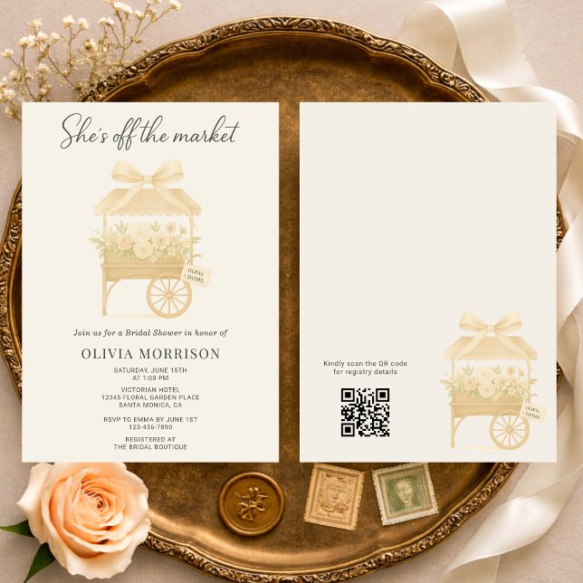 Invitation Flower Market Coquette Bow QR Code Bridal Shower (Créateur téléchargé)