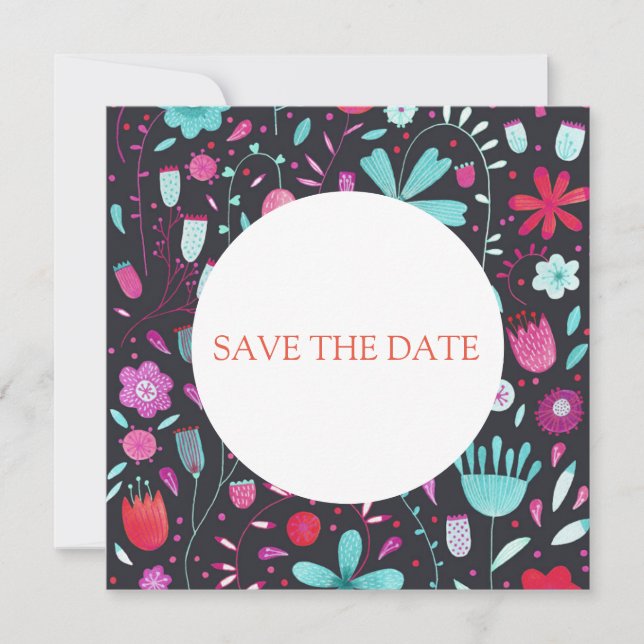 Invitation Flower Meadow Watercolor Dark Enregistrer la date (Devant)