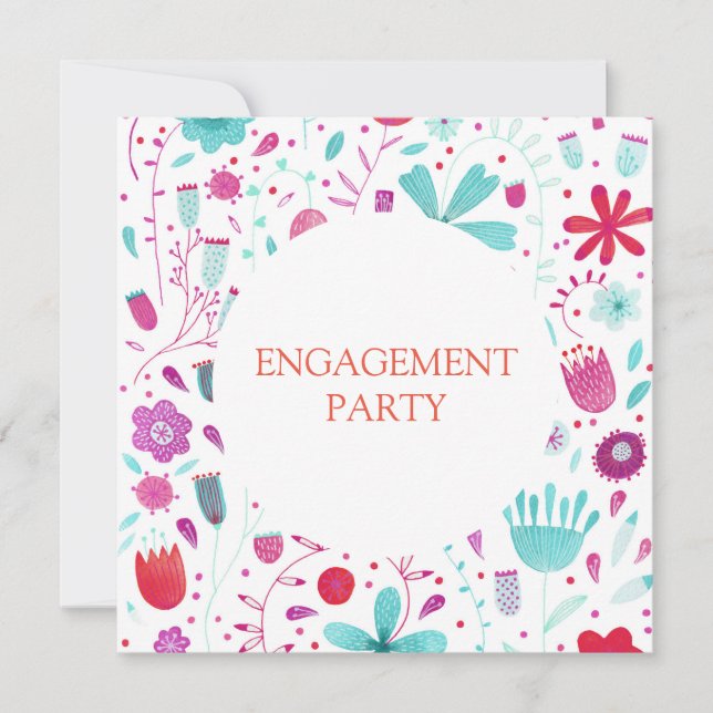 Invitation Flower Meadow Watercolor Partie Turquoise d'engage (Devant)