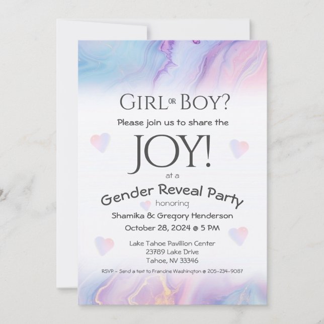 Invitation Flower Pink & Blue Genre Revevevela Party (Devant)
