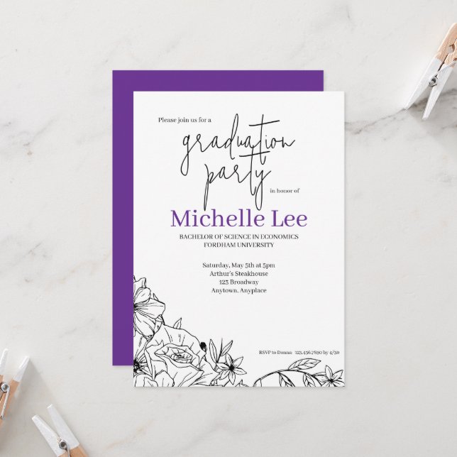 Invitation Flowery Bright Graduation Party (Devant/Arrière en situation)