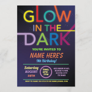 Invitation Flueur dans l'obscurité Anniversaire Neon Paint Da