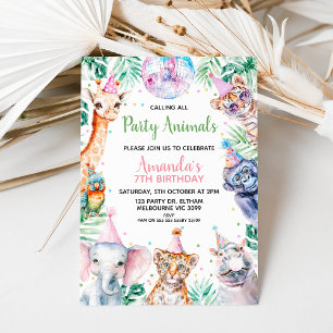 Invitation Fluorescent Falling Party Animaux Safari anniversa
