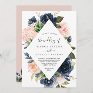 Invitation Flush et Navy Flowers   Blanc Tout en un Mariage
