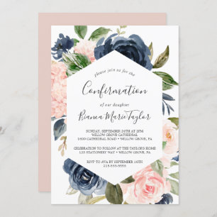 Invitation Flush et Navy Flowers Confirmation blanche