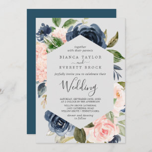Invitation Flush et Navy Flowers   Mariage gris clair