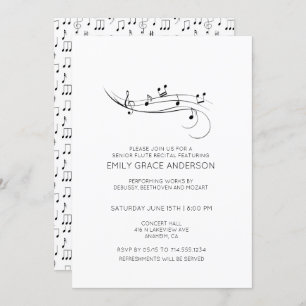 Invitation Flute Considérant Notes musicales Noir & Blanc