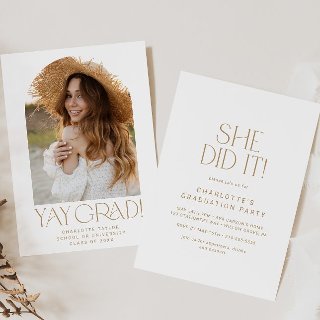 Invitation Flûte Or Moderne Elle L'A Fait Photo Arch Graduati (Créateur téléchargé)