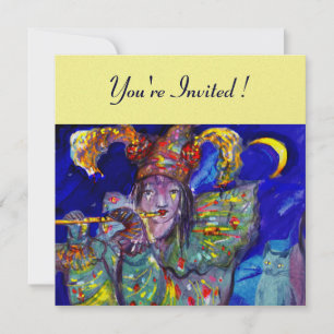 Invitation FLUTISTE EN BLEU, papier métallique or