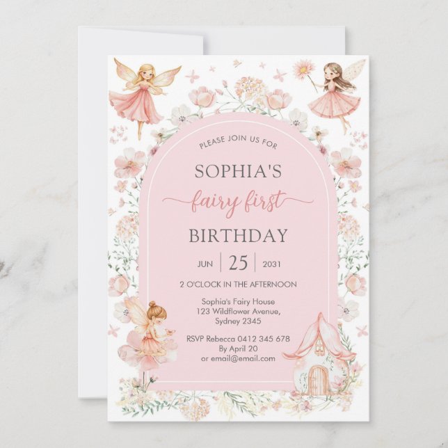Invitation Flutter and Twirl Fairy First 1st Birthday (Devant)