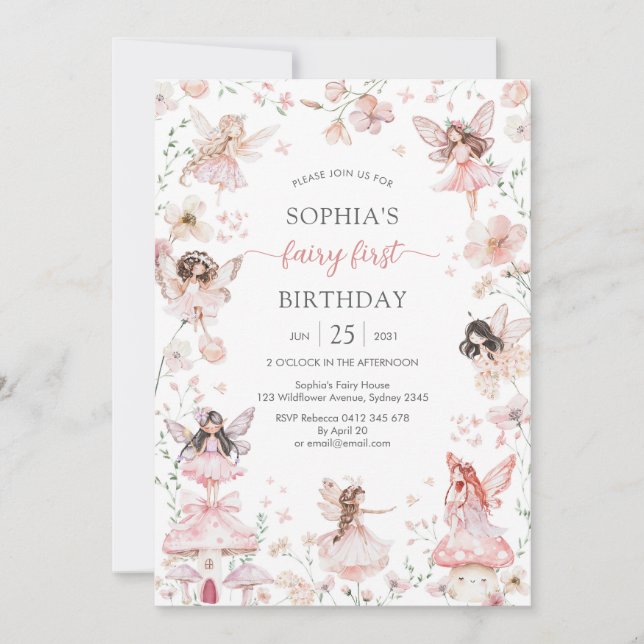 Invitation Flutter and Twirl Fairy First 1st Birthday (Devant)