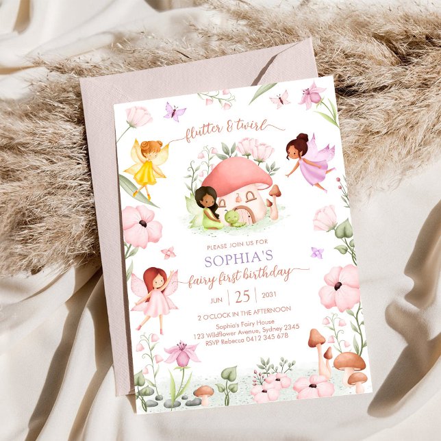 Invitation Flutter and Twirl Fairy First 1st Birthday (Créateur téléchargé)