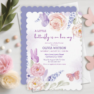 Invitation Flutter d'amour pastel Papillon Baby shower fille