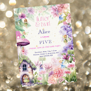 Invitation Flutter et tourbillon Fairy garden aquarelle anniv