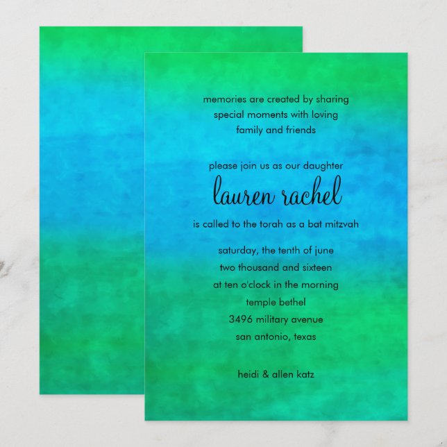 Invitation Flux d'aquarelles bat mitzvah (Devant / Derrière)