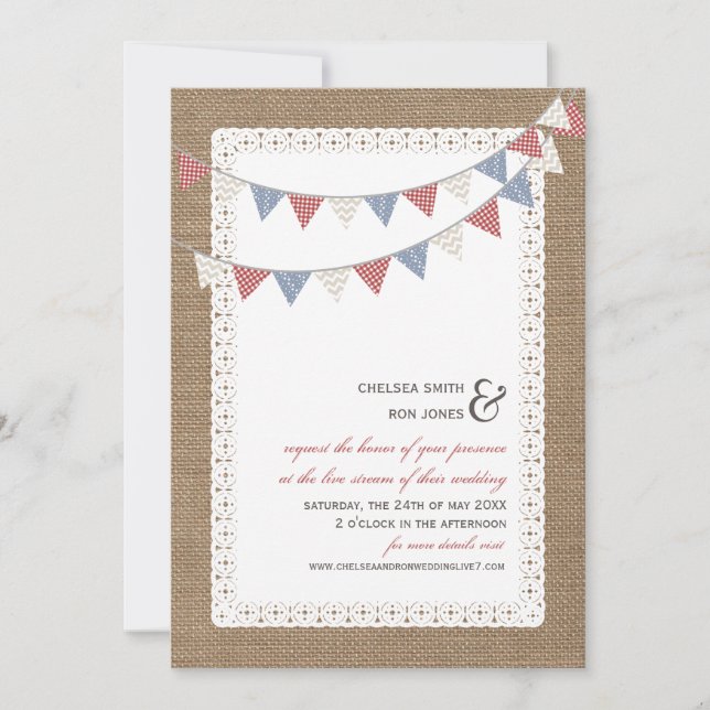 Invitation Flux en direct Mariage virtuel Lace Bunlap (Devant)