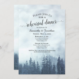 Invitation Foggy Pine Woods Blue Mariage Répétition et dîner