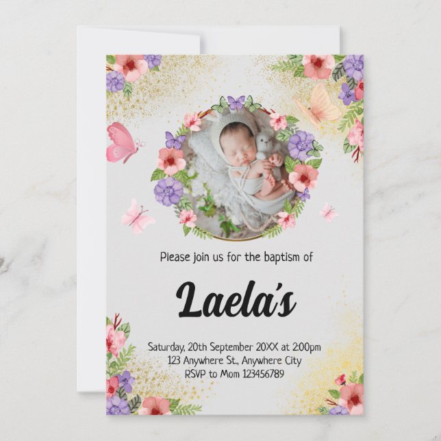 Invitation Foi lutteuse : Baptême papillon moderne photo (Devant)