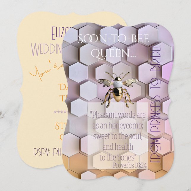 Invitation Foi Tendance Mauve Jaune Moderne Rucher Or Abeille (Devant / Derrière)
