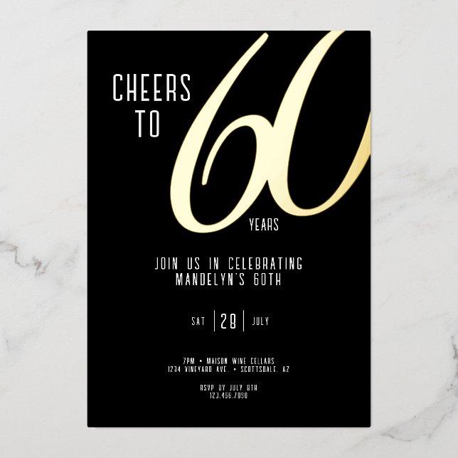 Invitation Foil 60e anniversaire sur Black (Recto)