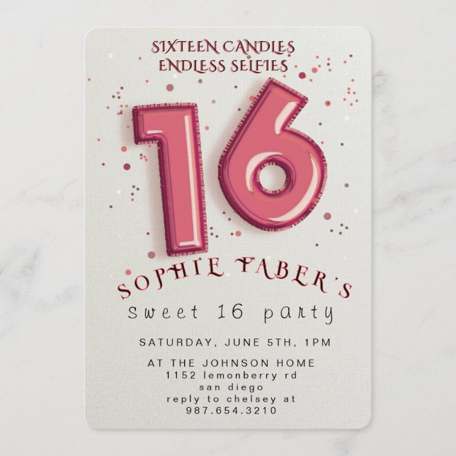 Invitation Foil Balloon Sweet Sixteen Birthday Party  (Devant)