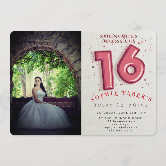 Invitation Foil Balloon Sweet Sixteen Birthday Party  (Devant)