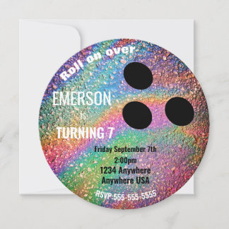 Invitation FOIL BOWLING BALL, bowling, fête d'anniversaire Gl