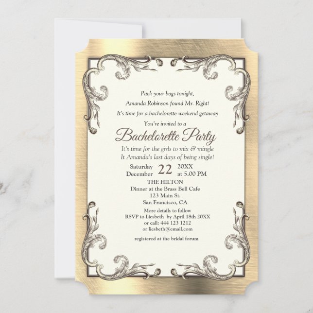 Invitation Foil-Gold-Brass Bachelorette (Devant)