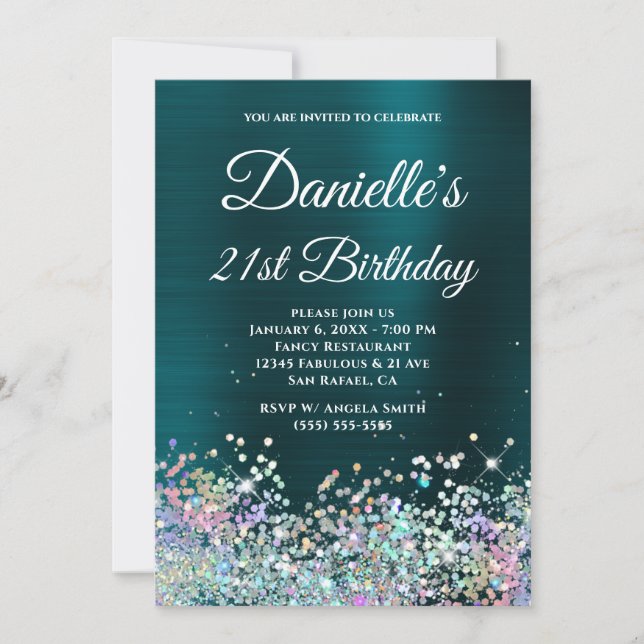 Invitation Foil Holo Turquoise foncé Parties scintillant 21e  (Devant)