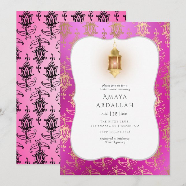 Invitation Foilé d'or Mariage Bollywood Arabian Shower de Mar (Devant / Derrière)