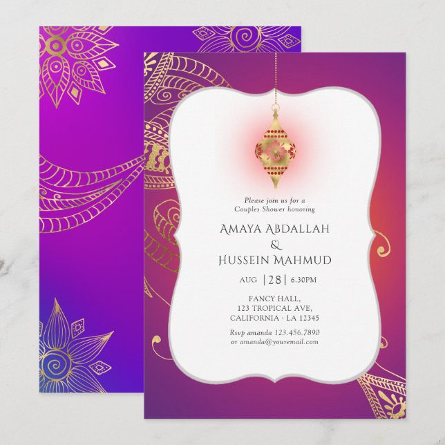 Invitation Foilé d'or Mariage Couple Arabe Bollywood (Devant / Derrière)