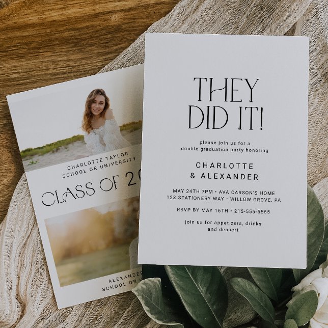 Invitation Fois moderne Miniature photo Double Graduation Par (Créateur téléchargé)