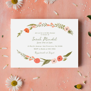 Invitation Folal Floral manuscrit rose Fête des mariées verte