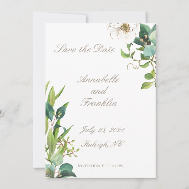 Invitation Foliage aquarelle Enregistrer le Mariage de date (Devant)
