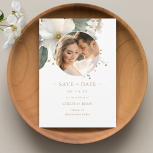 Invitation Foliage aquarelle photo mariage Enregistrer la dat
