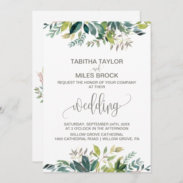 Invitation Foliage avec Mariage de support de couronne Monogr (Devant / Derrière)