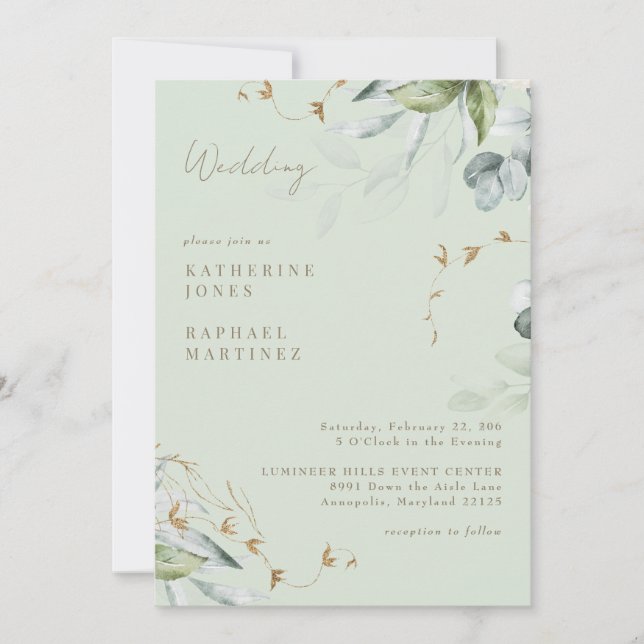 Invitation Foliage Clair Mariage sans Parents  (Devant)
