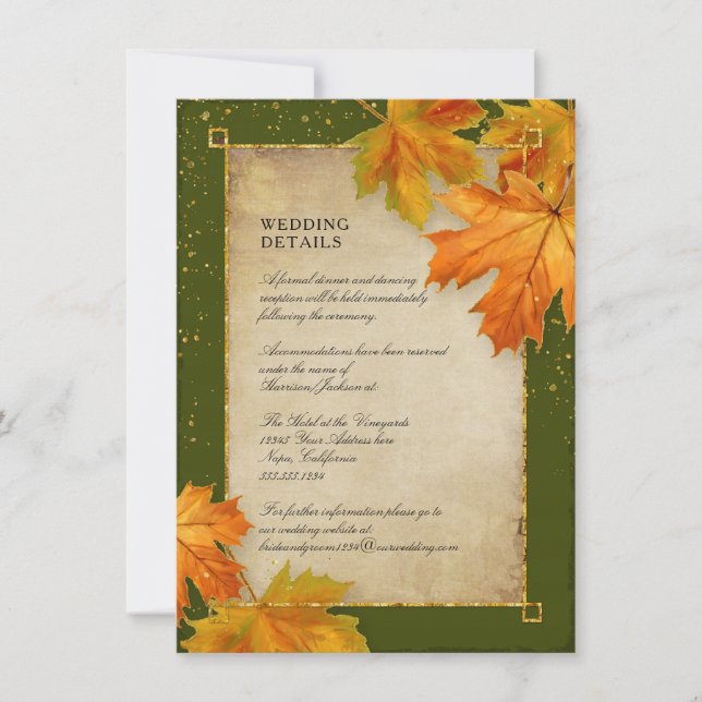 Invitation Foliage d'automne Orange Green Rustic Détails du M (Devant)