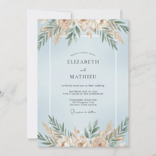 Invitation Foliage de Bleuet de Champagne Poussiéreux Mariage