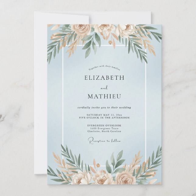 Invitation Foliage de Bleuet de Champagne Poussiéreux Mariage (Devant)