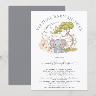 Invitation Foliage de jungle éléphant gris Baby Shower Virtue