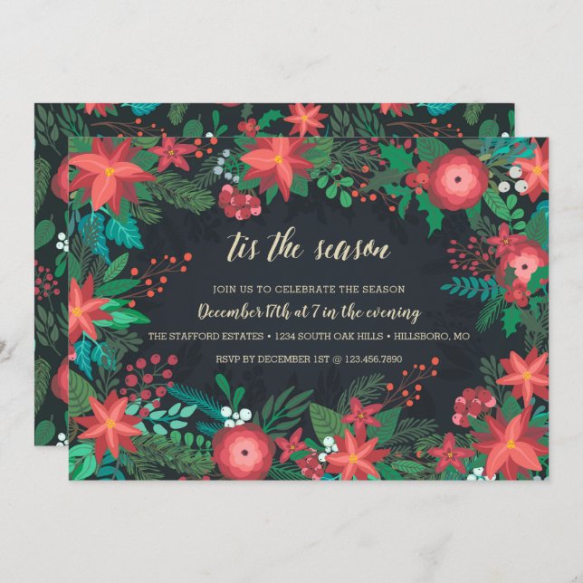 Invitation Foliage de Noël C'est la fête de Noël (Devant / Derrière)