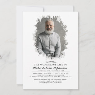 Invitation Foliage de printemps Silhouette Photo funéraire