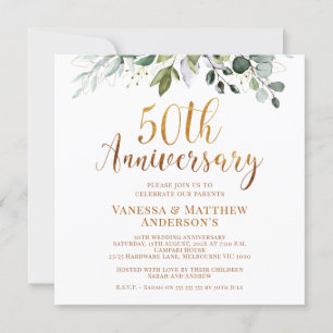 Invitation Foliage Faux Or Calligraphie 50e Anniversaire