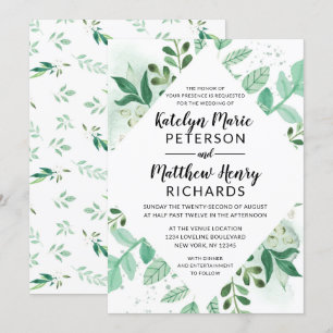 Invitation Foliage frais Botanique Aquarelle Diamant Mariage