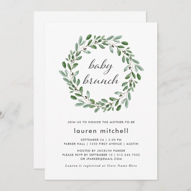 Invitation Foliage minimaliste| Bébé Brunch (Devant / Derrière)
