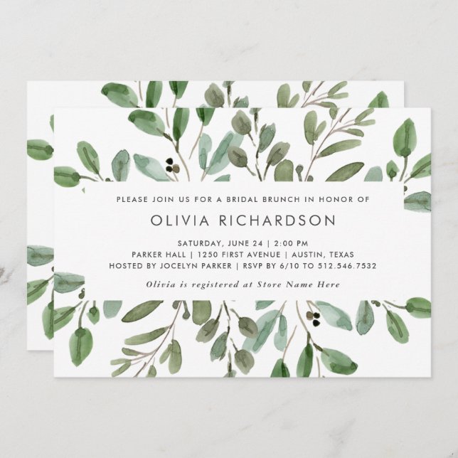 Invitation Foliage minimaliste| Brunch nuptial (Devant / Derrière)