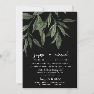 Invitation Foliage Moderne Police Noir Site Web Mariage