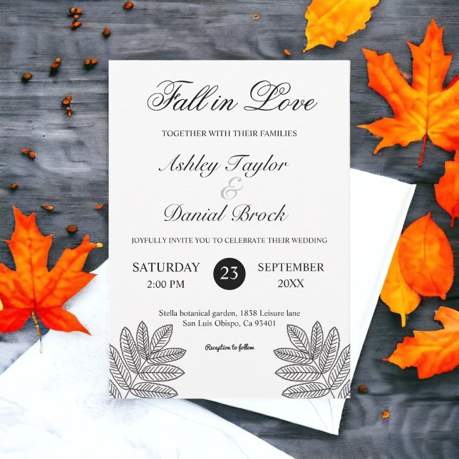 Invitation Foliage Noir Et Blanc Simple Mariage de automne Ru (Créateur téléchargé)