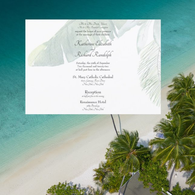 Invitation Foliage tropical 2 Lieu Mariage horizontal (Créateur téléchargé)